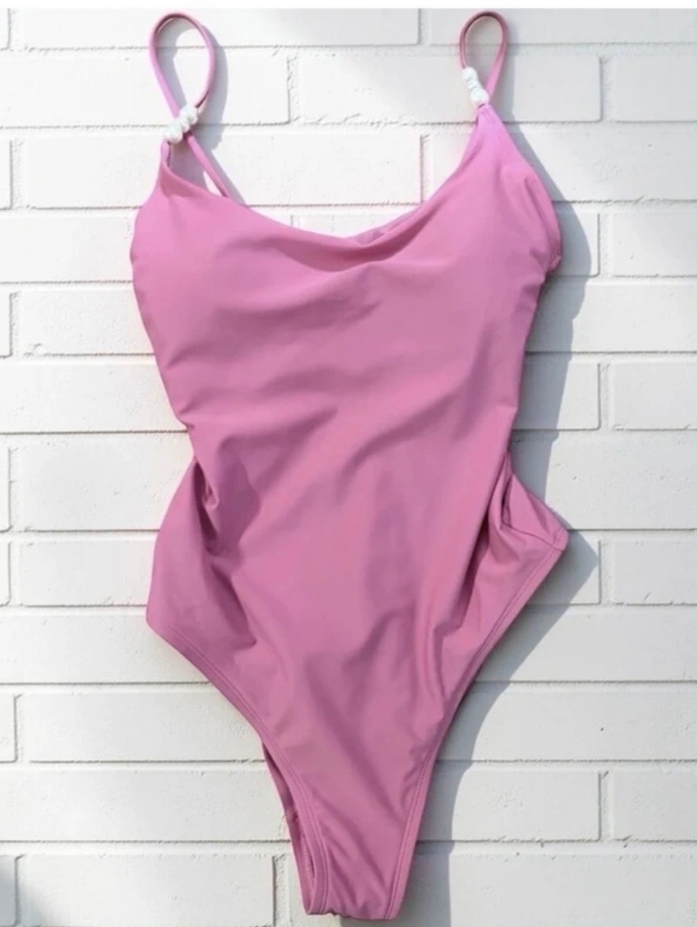 Pink One-Piece Swimsuit with Knot Strap Detail